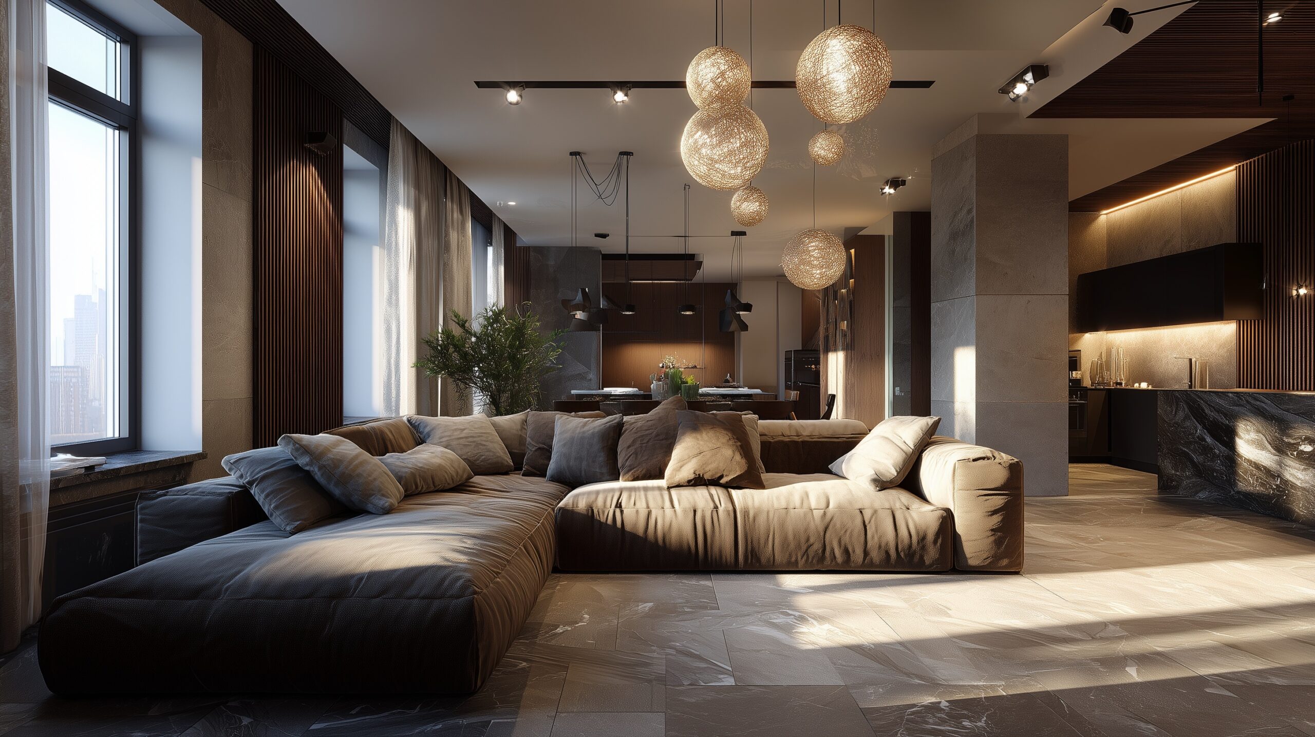 Interior contemporáneo con tendencias de decoración 2026: materiales naturales y formas orgánicas